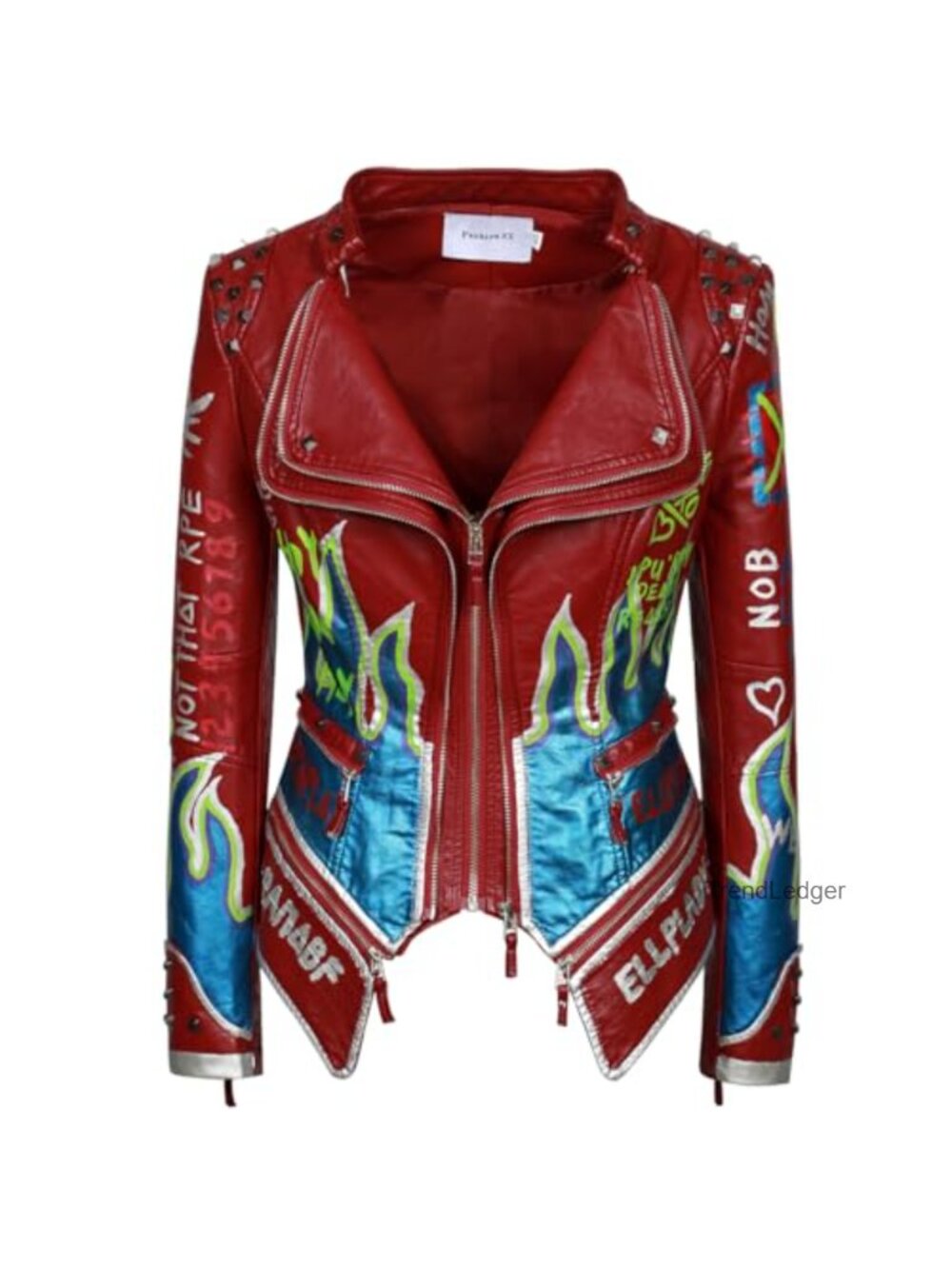Women's Punk Floral Embroidered Short Faux Leather Motorcycle Jacket